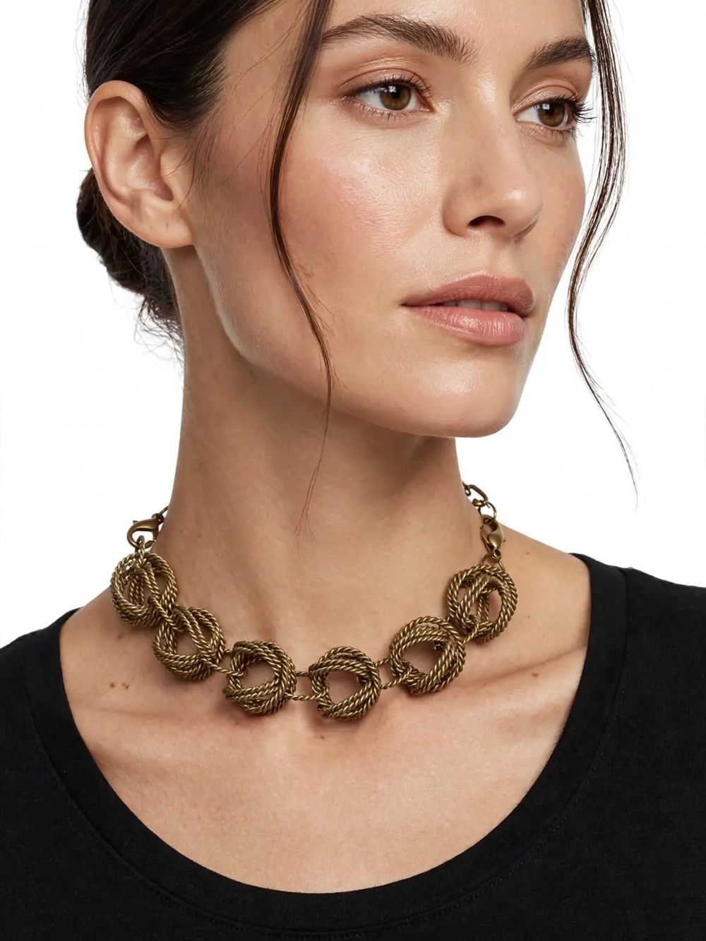 Vintage Brass / Bronze Twisted Rope Knot Choker Statement Necklace